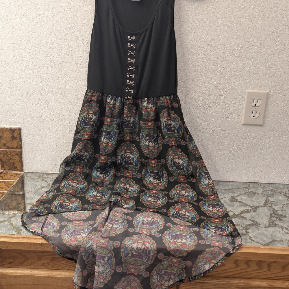 Disney Black and Multicolor Patterned Midi Dress Snow White Size Small